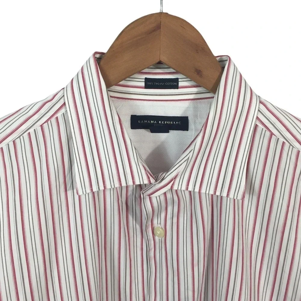 BF353 Men’s BANANA REPUBLIC 2 Ply Cotton Fitted Striped Dress Shirt 17-17.5 XL